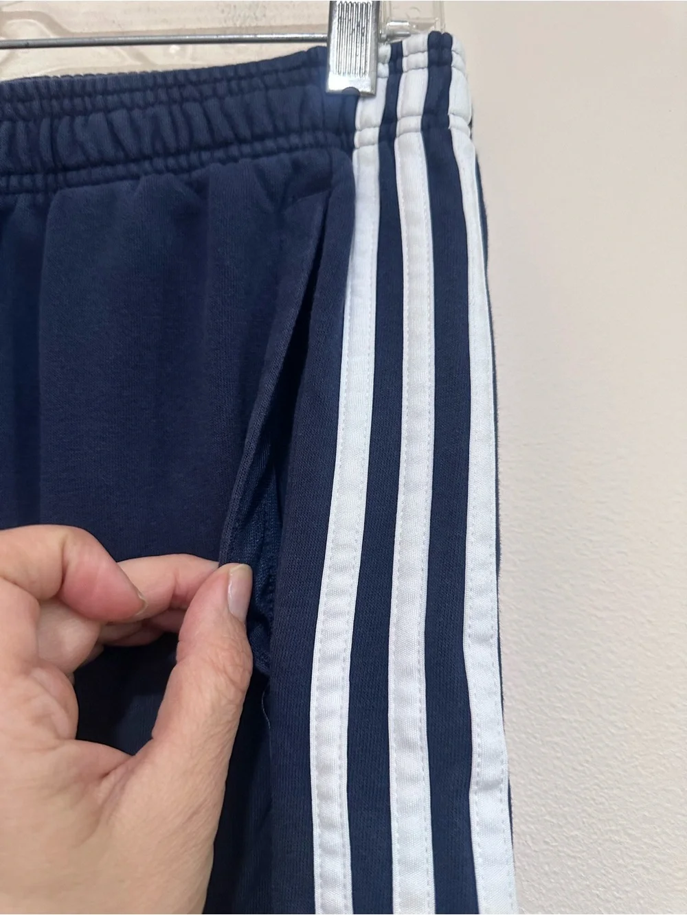 adidas navy  men’s Joggers with White Three-Stripes. Size M